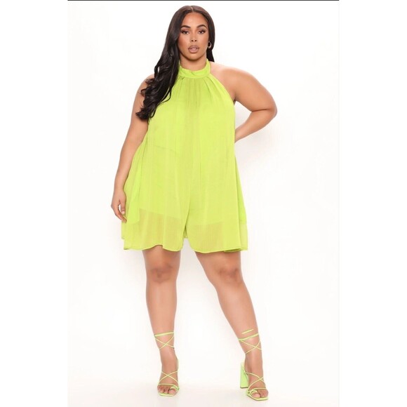 Fashion Nova Women's Lime Summer Coast Romper Halter Size 1XL - Picture 1 of 12